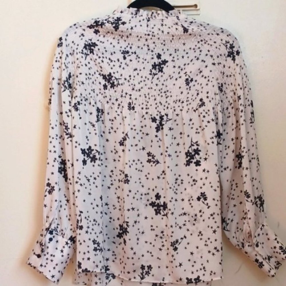 Zara Star Floral Blouse M Statement Sleeve Smocked Peasant Top Cottagecore - Picture 6 of 9